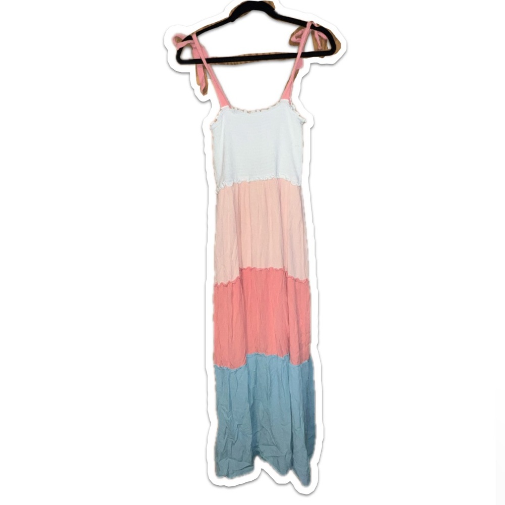 bebop women's smocked pastel tiered maxi dress